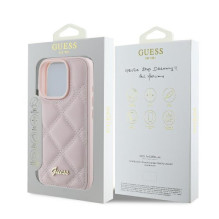 „Guess“ dygsniuotas metalinis logotipas „iPhone 16 Pro“ dėklas – rožinis