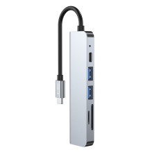 HUB Tech-Protect V4 6in1 USB-C - USB-A 3.0 / USB-A 2.0 / USB-C / HDMI / micro SD / TF / SD kortelių skaitytuvas - pilka