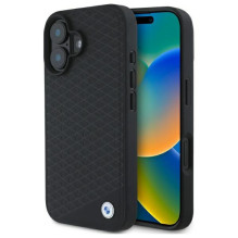BMW ženklo odinis deimantinis metalinis logotipas MagSafe iPhone 16 dėklas - juodas BMW ženklo odinis deimantinis metalinis logotipas MagSafe iPhone 16 dėklas - juodas