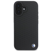 BMW Sign Leather Diamond Metal Logo MagSafe iPhone 16 Case - Black