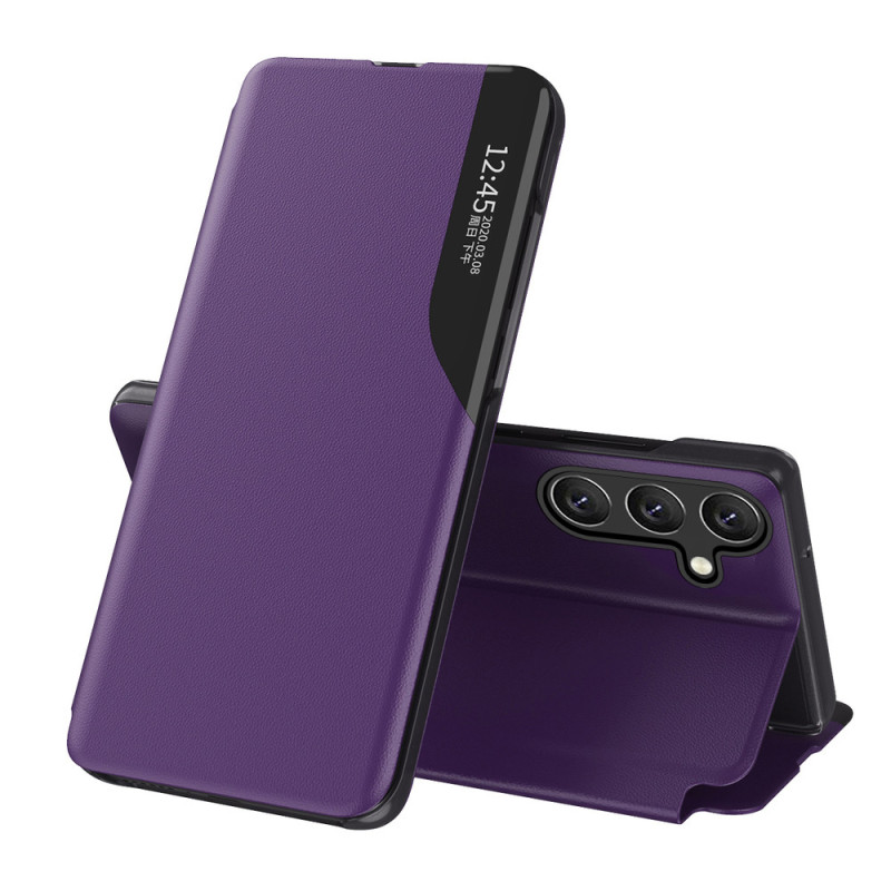 Eco Leather View Case elegantiškas dėklas su atvartu ir stovo funkcija, skirta Samsung Galaxy A26 - violetinė