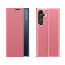 Naujas „Sleep“ dėklas, skirtas „Samsung Galaxy S25“, dangtelis su atverčiamu ir stovu – rožinis