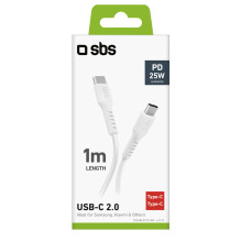 SBS TECABLETCC10W USB-C laidas – USB-C maitinimo tiekimas 25W 1 m – baltas