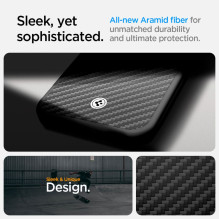 „Spigen Enzo Aramid MagSafe“ dėklas, skirtas „iPhone 16e / 17e“ – juodas „Spigen Enzo Aramid MagSafe“ dėklas, skirtas „iPhone 16e / 17e“ – juodas