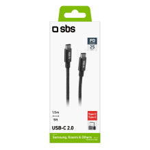 SBS TECABLETCC20BK USB-C laidas – USB-C 25 W maitinimo tiekimas 1,5 m – pilkas
