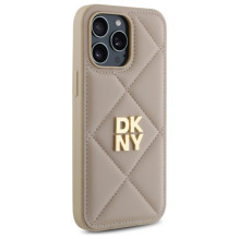 DKNY Quilted Stack Logo iPhone 14 Pro dėklas – smėlio spalvos