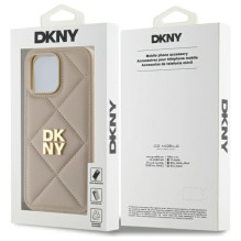 DKNY Quilted Stack Logo iPhone 14 Pro dėklas – smėlio spalvos