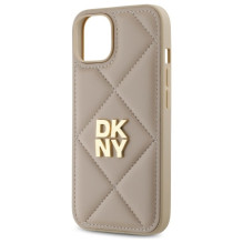 DKNY Quilted Stack Logo iPhone 14 dėklas – smėlio spalvos