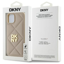 DKNY Quilted Stack Logo iPhone 14 dėklas – smėlio spalvos