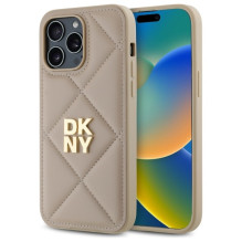 DKNY Quilted Stack Logo iPhone 14 Pro Max dėklas – smėlio spalvos