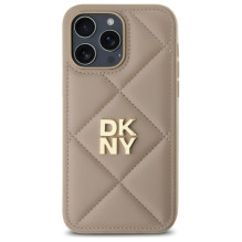 DKNY Quilted Stack Logo iPhone 14 Pro Max dėklas – smėlio spalvos