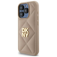 DKNY Quilted Stack Logo iPhone 15 Pro dėklas – smėlio spalvos