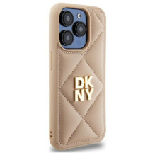 DKNY Quilted Stack Logo iPhone 15 Pro dėklas – smėlio spalvos