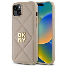 DKNY Quilted Stack Logo iPhone 15 Plus dėklas – smėlio spalvos