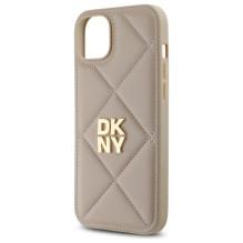 DKNY Quilted Stack Logo iPhone 15 Plus dėklas – smėlio spalvos