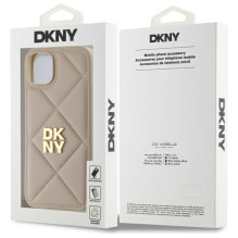 DKNY Quilted Stack Logo iPhone 15 Plus dėklas – smėlio spalvos