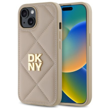 DKNY Quilted Stack Logo iPhone 15 dėklas – smėlio spalvos