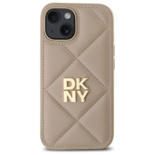 DKNY Quilted Stack Logo iPhone 15 dėklas – smėlio spalvos