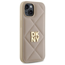DKNY Quilted Stack Logo iPhone 15 dėklas – smėlio spalvos
