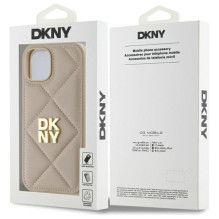 DKNY Quilted Stack Logo iPhone 15 dėklas – smėlio spalvos