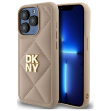 DKNY Quilted Stack Logo iPhone 15 Pro Max dėklas – smėlio spalvos