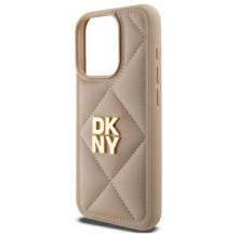DKNY Quilted Stack Logo iPhone 15 Pro Max dėklas – smėlio spalvos