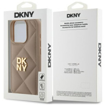 DKNY Quilted Stack Logo iPhone 15 Pro Max dėklas – smėlio spalvos
