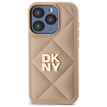 DKNY Quilted Stack Logo iPhone 15 Pro Max dėklas – smėlio spalvos