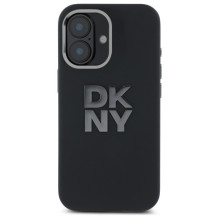 DKNY skysto silikono metalo logotipas iPhone 16 dėklas – juodas