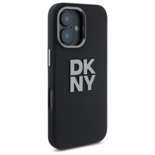 DKNY skysto silikono metalo logotipas iPhone 16 dėklas – juodas