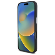 DKNY skysto silikono metalo logotipas iPhone 16 dėklas – juodas