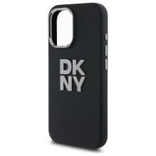 DKNY skysto silikono metalo logotipas iPhone 16 dėklas – juodas