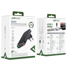 Acefast A100 65W GaN 2 USB-C+ USB-A įkroviklis itin plonas – juodas