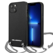 Karlo Lagerfeldo odinis tekstūruotas ir grandinės dėklas, skirtas iPhone 13/14/15 6,1' – juodas Karlo Lagerfeldo odinis tekstūruotas ir grandinės dėklas, skirtas iPhone 13/14/15 6,1' – juodas