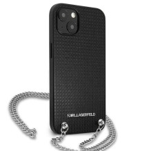 Karlo Lagerfeldo odinis tekstūruotas ir grandinės dėklas, skirtas iPhone 13/14/15 6,1' – juodas Karlo Lagerfeldo odinis tekstūruotas ir grandinės dėklas, skirtas iPhone 13/14/15 6,1' – juodas