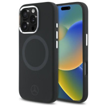 Mercedes silikoninis toninis logotipas MagSafe iPhone 16 Pro dėklas – juodas