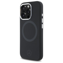 Mercedes silikoninis toninis logotipas MagSafe iPhone 16 Pro dėklas – juodas