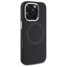 Mercedes silikoninis toninis logotipas MagSafe iPhone 16 Pro dėklas – juodas