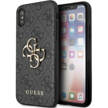 Guess 4G didelis metalinis logotipas iPhone X / XS dėklas – pilkas