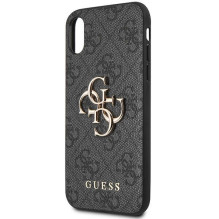 Guess 4G didelis metalinis logotipas iPhone X / XS dėklas – pilkas