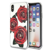 Guess Flower Desire Red Rose iPhone X dėklas – skaidrus