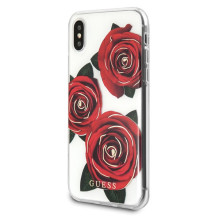 Guess Flower Desire Red Rose iPhone X dėklas – skaidrus