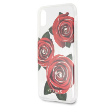 Guess Flower Desire Red Rose iPhone X dėklas – skaidrus