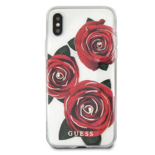 Guess Flower Desire Red Rose iPhone X dėklas – skaidrus