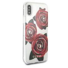 Guess Flower Desire Red Rose iPhone X dėklas – skaidrus
