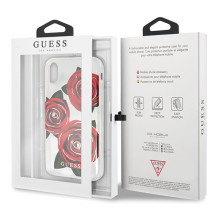 Guess Flower Desire Red Rose iPhone X dėklas – skaidrus