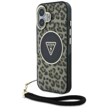 „Guess HC IML Leopard Triangle“ laido dirželis „MagSafe iPhone 16“ dėklas – rudas