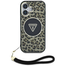 „Guess HC IML Leopard Triangle“ laido dirželis „MagSafe iPhone 16“ dėklas – rudas
