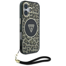 „Guess HC IML Leopard Triangle“ laido dirželis „MagSafe iPhone 16“ dėklas – rudas