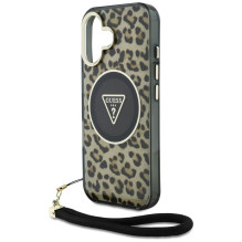 „Guess HC IML Leopard Triangle“ laido dirželis „MagSafe iPhone 16“ dėklas – rudas